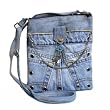 Denim Shoulder Bag with Chains Crafted from Vintage Denim