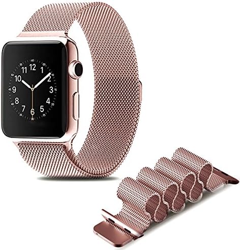 LSoug Apple Watch Band - Magnet Closure, 38mm Milanese Loop Stainless Steel Bracelet Strap, Replacement Wrist Band for iWatch - Rose Gold