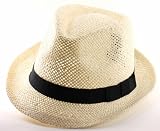 Summer Spring Open Net Like Pattern Straw Fedora Hat with Black Band, Beige