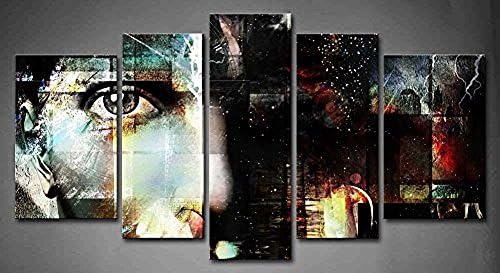 Flora Woods Painting 5 Panels Abstract Eyesight Fantasy Females Head Magic Light Painting Print On Canvas Abstract Picture Modern Painting