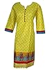 Indian Tunic Top Womens Kurti Yellow Printed Cotton Kurta Long Dress Caftan (Chest: 48")