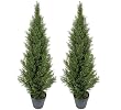 TWO Pre-potted 4' Artificial Cedar Topiary Outdoor Indoor Tree, 3 Iris Stems Free with Purchase (Retail Price $23.07)