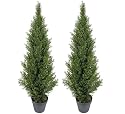 TWO Pre-Potted 4' Artificial Cedar Topiary Outdoor Indoor Tree