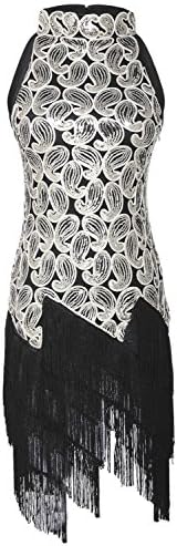 Straip 1920s High-neck Sequin Paisley Art Deco Pattern Fringed Flapper Party Dress, XS, Black