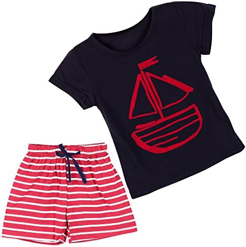 UBWH Baby Boys Clothing Short Sleeve T Shirts and Stripe Shorts Sets Darkblue 1-2T