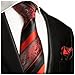Red and Black Silk Tie and Pocket Square . Paul Malone Red Line