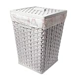 Square Rattan Hamper - White/Pink