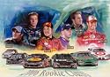 Nascar (Clint Bowyer, Reed Sorenson, JJ Yeley, Denny Hamlin, Martin Truex Jr.) Sports Poster Print - 11" X 17"