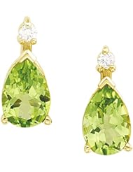 14K Yellow Gold Peridot and Diamond Earrings -- LIFETIME WARRANTY