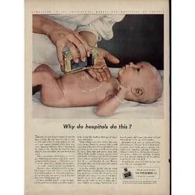 Why do hospitals do this? The nurse is spreading 'antiseptic oil' over the infant's body. In most hospitals this is done at least once a day - to help protect the delicate skin against harmful germs that may cause dangerous infection. It is a vital step in the rigid routine observed in America's hospitals to keep our babies the healthiest in the world. ..... 1943 The MENNEN Co. Ad, A5264A. 19431101