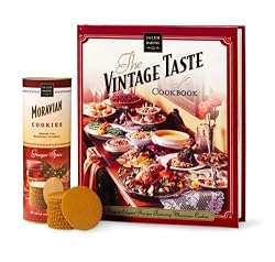 Salem Baking Company Vintage Taste Cookbook & Moravian Ginger Spice Cookie Tube Gift Set, 3.5-Pound Box