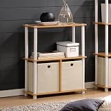 Furinno 2 Tier Bookshelf Bookshelves Bookcase Cabinet Storage Case with 2 bins - Beech Finish, 99152BE