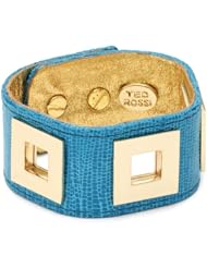 Ted Rossi "Palm Beach Chic" Embossed Leather Metal Square Soft Cuff Bracelet