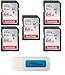 SanDisk Ultra - 5 Pack Bundle UHS-I Class 10 SDXC Flash Memory Card Retail (SDSDUNC-064G-GN6IN) - With Everything But Stromboli (TM) Combo Card Reader (64GB)