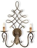 Currey and Company 5006 Antique Silver Regiment Wall Sconce with Customizable Shades 5006