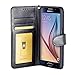 Galaxy S6 Case, ACEABOVE® [Stand Feature] Galaxy S6 Wallet Case **NEW** [Book Cover Case] [Black] - Premium Genuine Intrecciato Leather Wallet cover with Hand Strap - Leather Case with STAND Flip Cover and Credit Card ID Holders for Samsung Galaxy S6 2015 Model – (Black)
