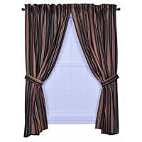 Ellis Curtain Montego Stripe 82-Inch by 84-Inch Tailored Panel Pair Curtains with Tiebacks, Black