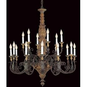 Savoy House Carved Wood Natural Wood with Iron Eighteen-Light Chandelier