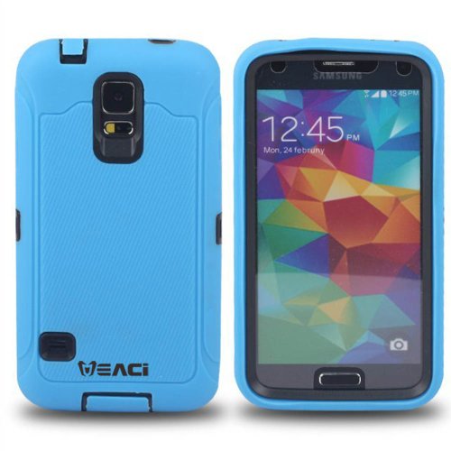 Meaci® Samsung Galaxy S5 I9600 Combo Hybrid Defender High Impact Body Armorbox Hard Pc&silicone Case -Blue&black(viii)