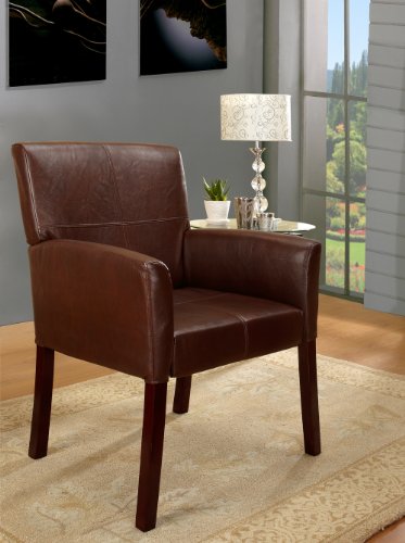 Brown Faux Leather With Cherry Finish Wood Legs Accent Chair