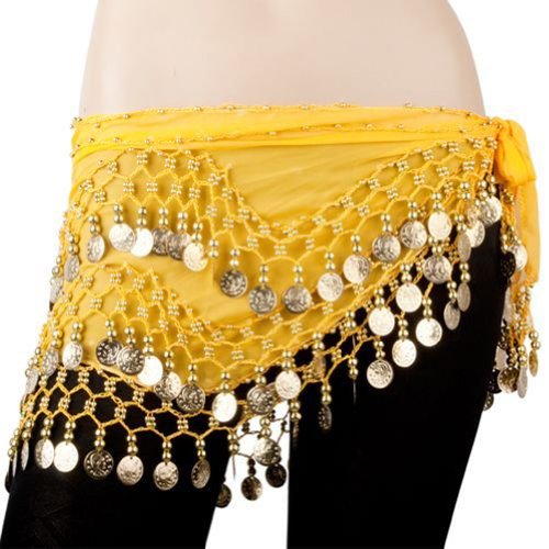 BELLYLADY Chiffon Dangling Gold Coins Belly Dance Hip Scarf, Vogue Style YELLOW1