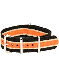 22mm Classic SS Nylon Striped Black / Tan / Orange - Easily Interchangeable Replacement Military Watch Strap / Band - Fits All Watches!!!