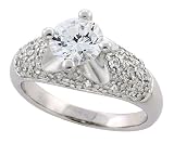 Sterling Silver & Rhodium Plated Engagement Ring, 3/8 (10mm) wide w/ a 7mm (1.25 ct) Round Cubic Zirconia Stone
