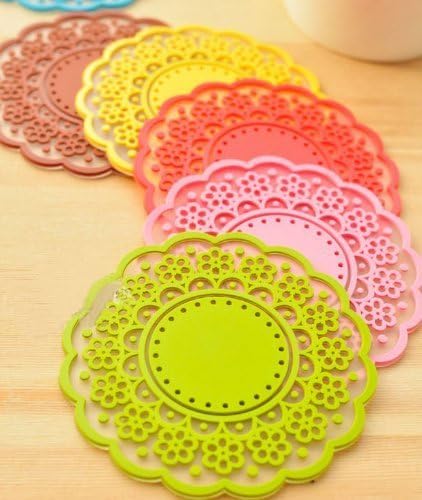 ONOR-Tech Set of 6 Lovely Cute Sweet Semitransparent Lace Cup Mat Silicone Rubber Coaster for Wine, Glass, Tea by PHT