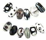 Pandora Style Twelve (12) Piece Charm Bead Set with Murano Style, Lampwork Style and Faceted Glass Style Beads - Fits Pandora, Troll, Biagi and Charmilia - Exact Assortment as Shown (FB99)