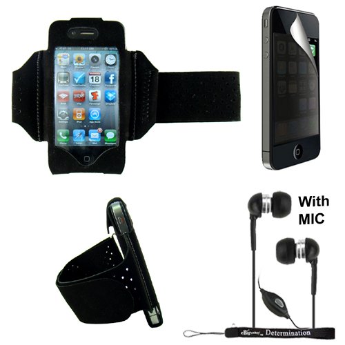 Extreme Sports Exercise Stretchy Black Armband with 8 Secure Adjustable Sizes from 11 inches up to 19 for Apple iPhone 4 , 4th Generation, 4th Gen compatible with 16GB / 32GB - HD Print + Includes a eBigValue (TM) Determination Hand Strap + Includes a Privacy Screen Protector for Apple iPhone 4, Provides 2-way privacy film (up, down, left, right) + Includes a Crystal Clear High Quality HD Noise Filter Earbuds Earphones Headphones 3.5mm Jack with Mic Extreme Sports Exercise Stretchy Black Armband with 8 Secure Adjustable Sizes from 11 inches up to 19 for Apple iPhone 4 , 4th Generation, 4th Gen compatible with 16GB / 32GB - HD Print + Includes a eBigValue (TM) Determination Hand Strap + Includes a Privacy Screen Protector for Apple iPhone 4, Provides 2-way privacy film (up, down, left, right) + Includes a Crystal Clear High Quality HD Noise Filter Earbuds Earphones Headphones 3.5mm Jack with Mic