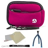 Magenta - Black Trim Slim Protective Soft Neoprene Cover Carrying Case Sleeve with Extra Pocket for Canon Power-Shot A490 A495 A800 A1200 A2200 A3000 IS A3100 IS A3300 IS D10 ELPH 100 HS ELPH 300 HS ELPH 310 HS Powershot Point and Shoot Digital Camera + Includes Grey 6 Inch Mini Flexi Tripod + Includes a anti glare screen protector, will protect from any small scratches and dirt