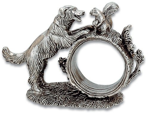 Reed & Barton Silverplated Figural Napkin Ring, The Dog with Squirrel