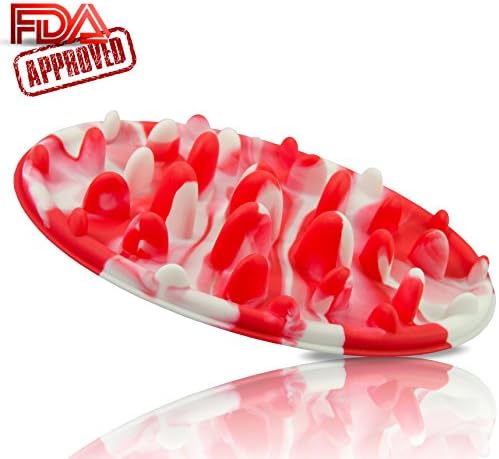 Slow Feed Dog Bowl - FDA Approved Bloat Remedy will Guarantee Slower Feeding time - Great for Cats (Red/White, Small)