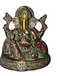 Lord Ganesh Sitting Statue Good Luck Ganesha Red Patina India 6"