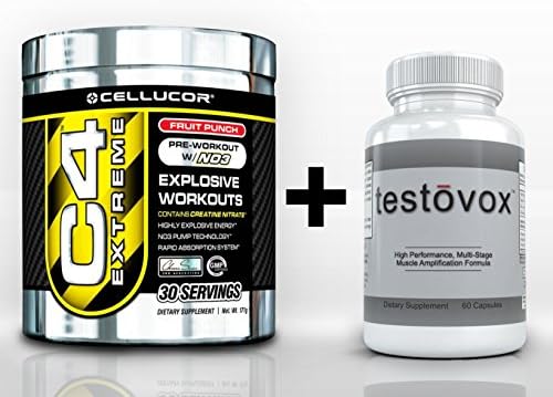 Cellucor C4 Extreme Pre-Workout (30 Servings) & TESTOVOX (60 Capsules) - High Performance Muscle Building Combo. Professional Strength Bodybuilding Supplement Stack (Fruit Punch)