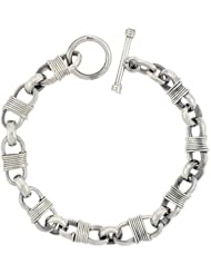 Sterling Silver Bullet Chain Link Bracelet Toggle Clasp Handmade 3/8 inch wide, sizes 8, 8.5 & 9 inch