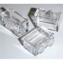 Lego Building Accessories 1 x 2 Clear Transparent Brick without Pin, Bulk - 50 Pieces per Package