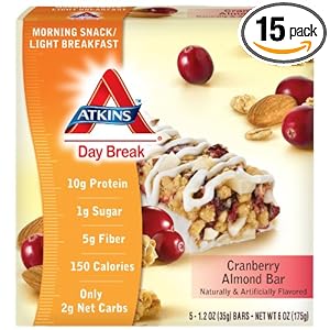 Atkins Day Break Bars Cranberry Almond 1.2-Ounce Bars 5-count (Pack of 3)