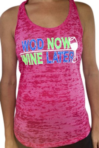 SoRock WOD Now Wine Later Burnout Tank Top Pink