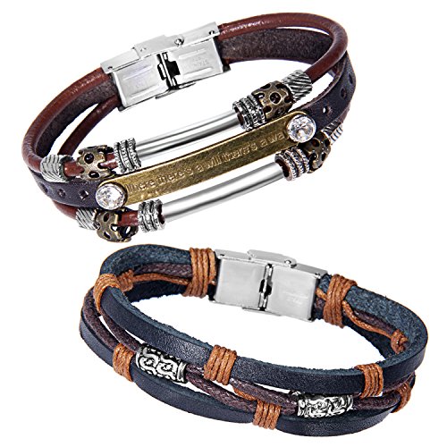 Zhenhui Mens Womens Fashion Black Brown Braided Leather Wrap Wrist Bracelet Jewelry