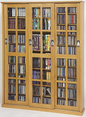 CD / DVD / VHS Huge Sliding Glass Door Storage Cabinet in Oak