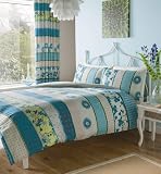 TEAL & LIME PATTERNED DOUBLE DUVET COVER BED SET