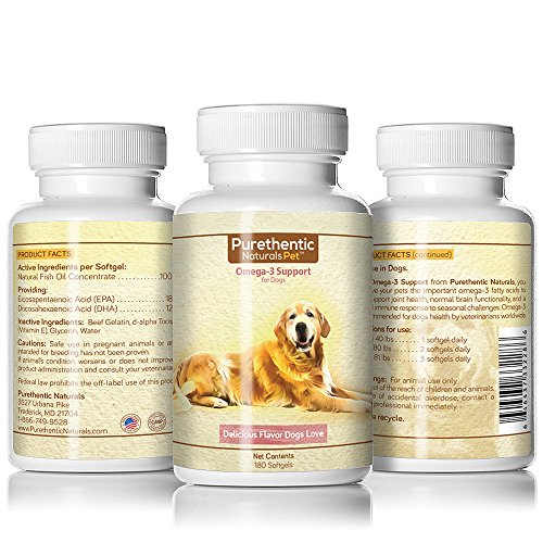 Omega 3 for Dogs, Fish Oil for Dogs 180 Softgels w/ Pure Natural Fatty