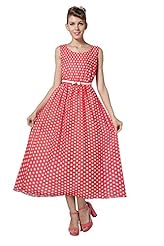 Round Neck Sleeveless Dots Print Elasticized Empire   Waistline Midi Dress 