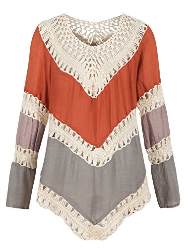 VIISHOW Women's V-Neck Long Sleeve Knit Splice Irregular Hem Blouse Tops