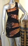 Juniors One Shoulder Black Gold Sequin Dress