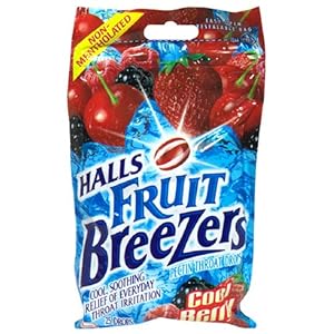 Halls Fruit Breezers Pectin Throat Drops, Cool Berry, 25-Count Bags