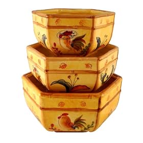 3pc MIXING BOWLS, SERVING BOWLS BAMBOO ROOSTER by ACK