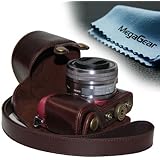 MegaGear Leder Kameratasche Spiegelreflexkamera für Sony Alpha A5000 mit 16-50mm Objektiv OSS (Dunkelbraun)