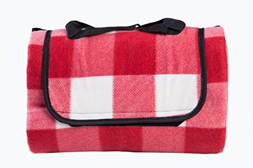 Monstar Red Plaid Outdoor Blanket - Water Proof Backing Luxury Soft Chequered Style Medium Picnic Rug - Easy To Fold - Perfect For Beach, Travel, Picnic Blanket - Size on 50x67 Inch (Red)
